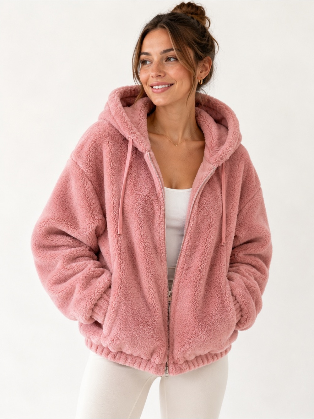 Time and Tru Plush Pink Hooded Jacket
